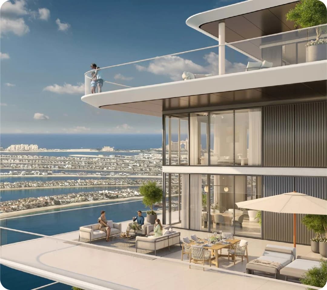 Dubai Marina skyline at sunset with Six Senses Residences