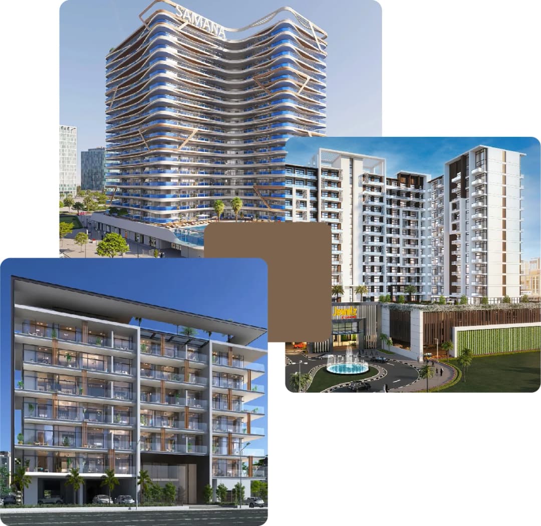 Contemporary residential towers with amenities