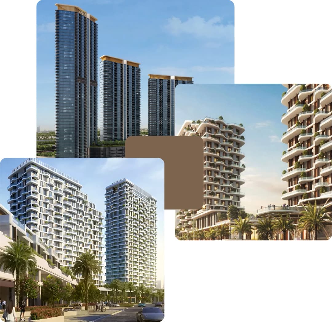 Modern high-rise towers with unique facades