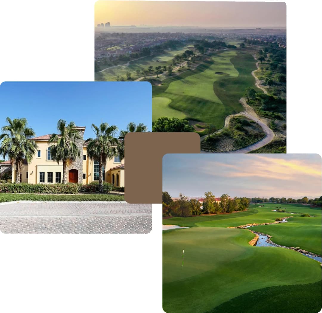 Golf greens with luxury villas and landscape