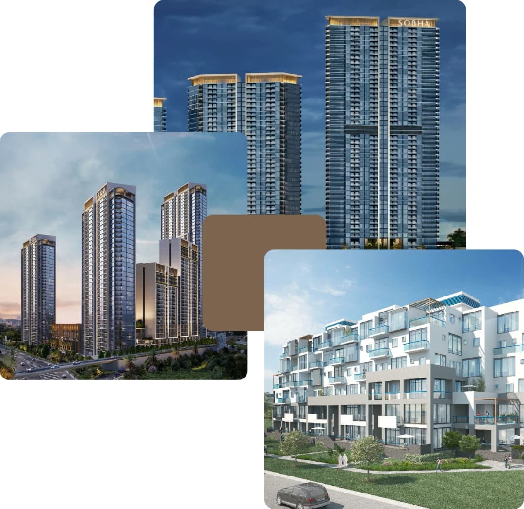 Skyscrapers and mid-rise homes with gardens