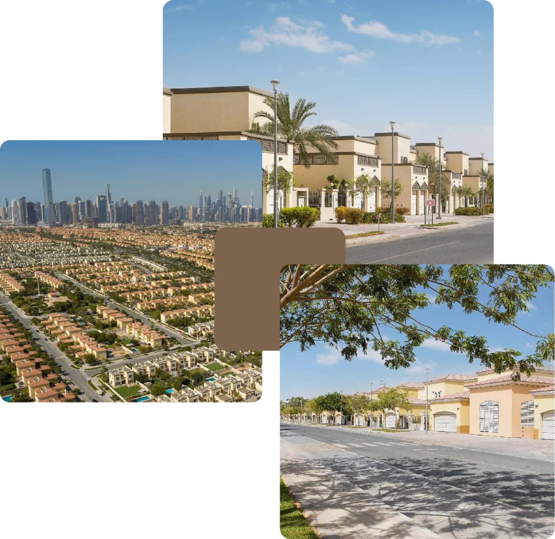 Modern villas with city views and tree-lined roads