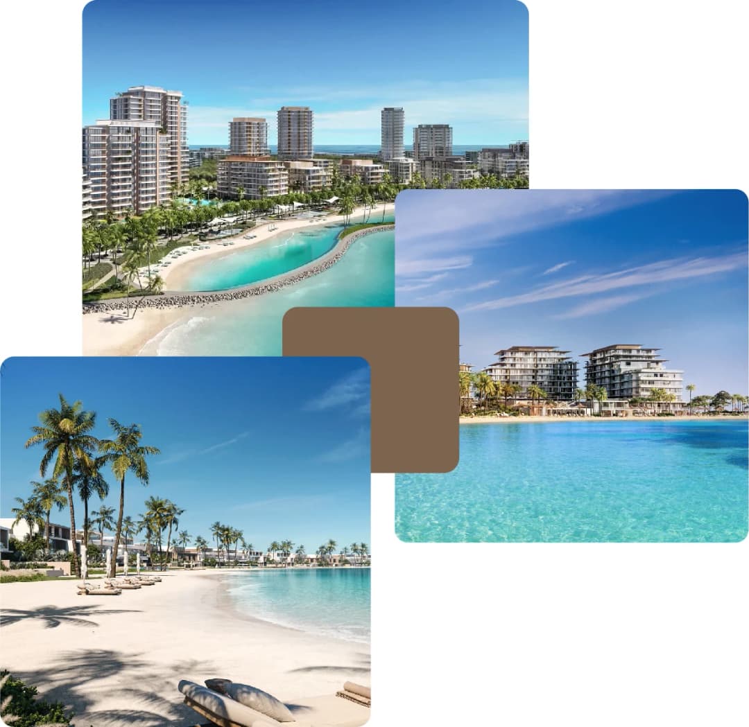 Beachfront cityscape with turquoise lagoon
