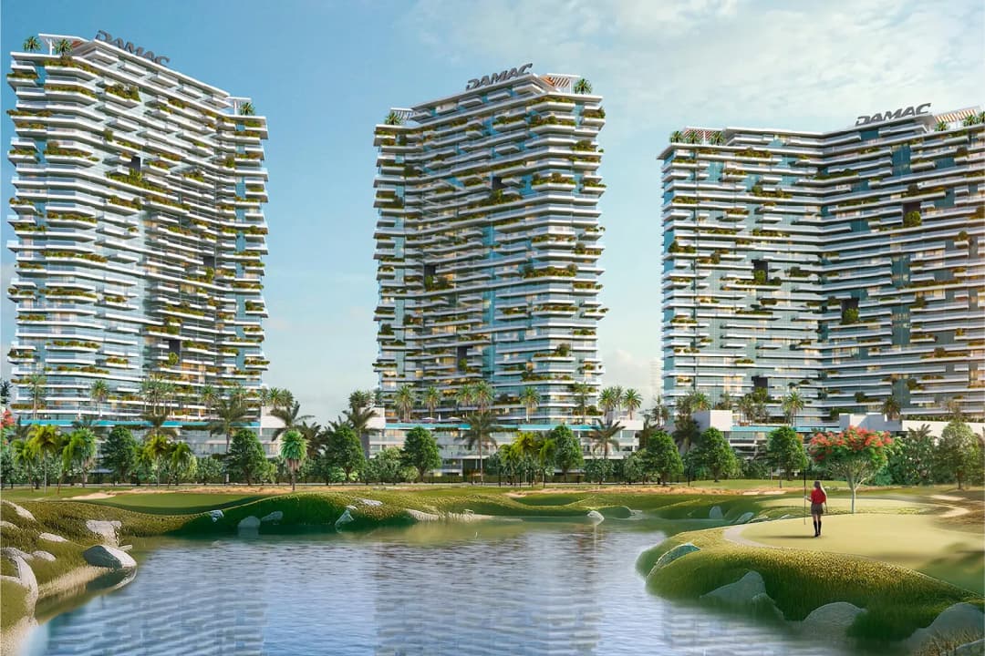 Modern ELO Towers by DAMAC at night