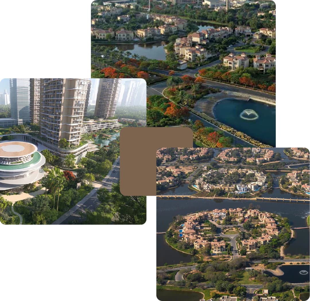 Stunning view of modern waterfront properties and skyline