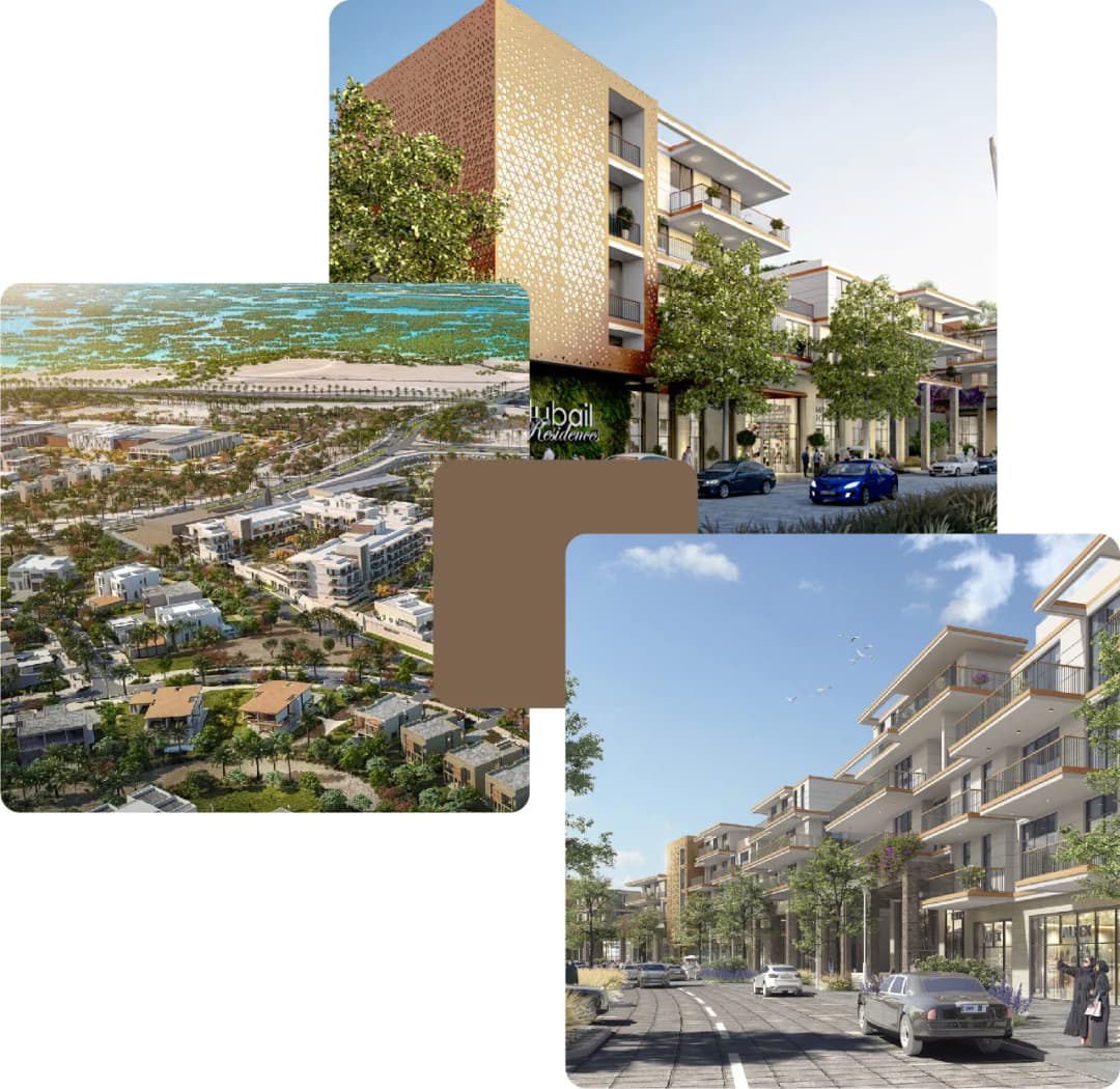 Luxury residential community with modern architecture and marina