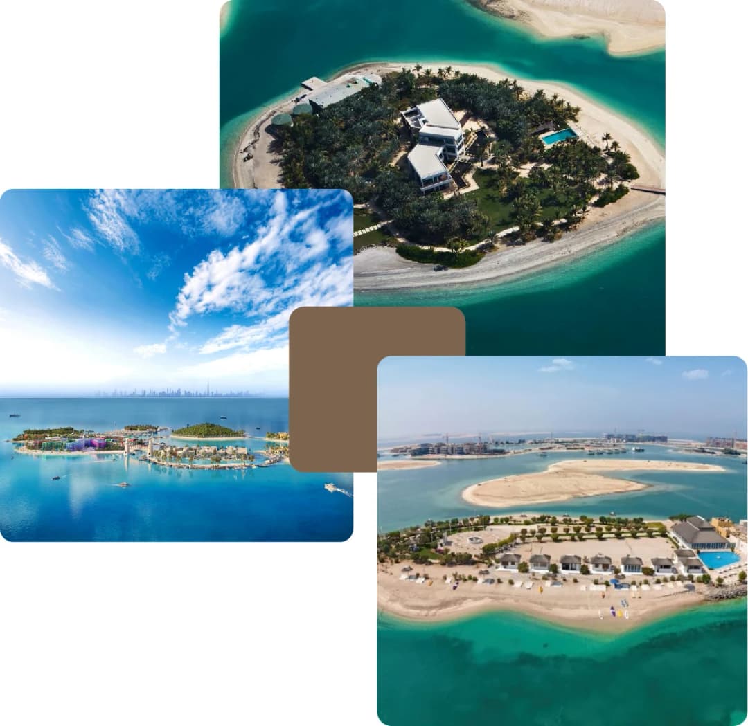 Aerial views of private luxury islands in the sea