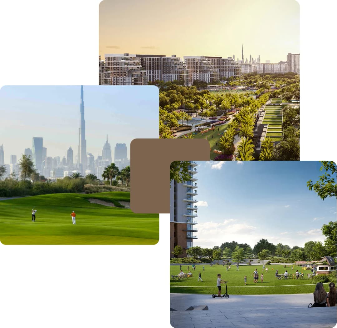 Lush parks and skyline views in urban Dubai