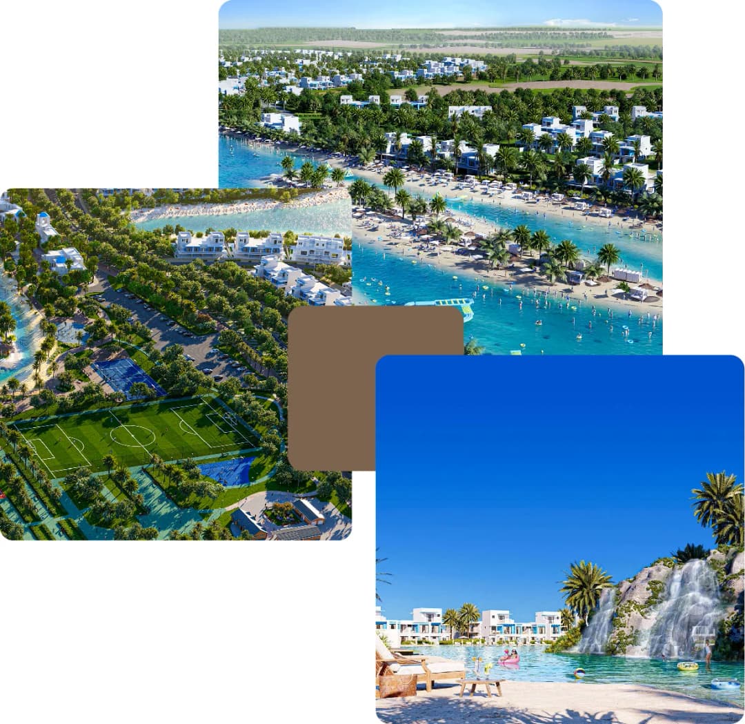 Beach villas with lagoons, pools and sports courts