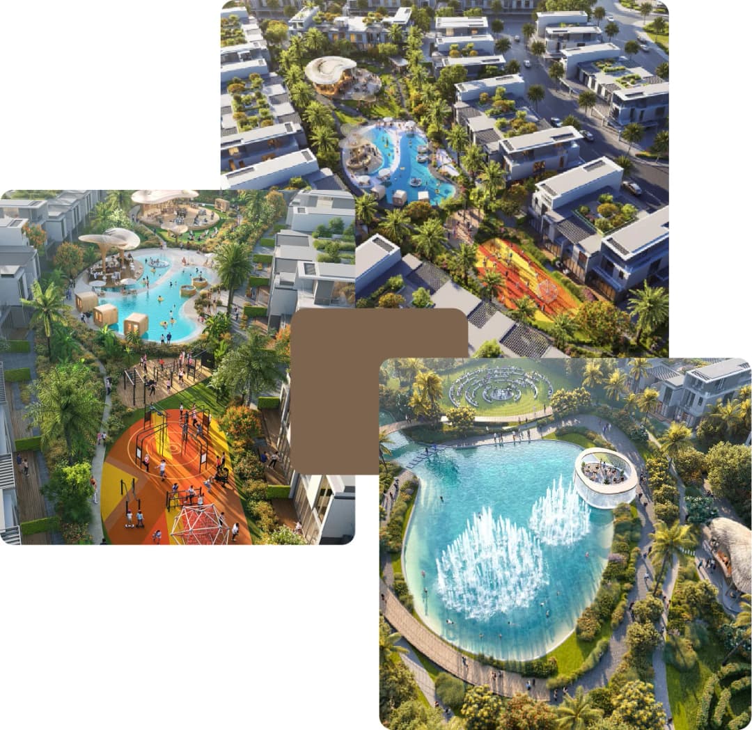 Modern residential complex with pools and recreational areas