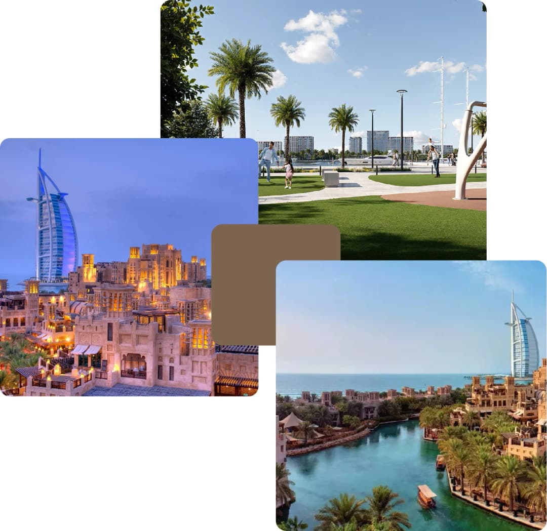 Burj Al Arab near resort and lush water canals