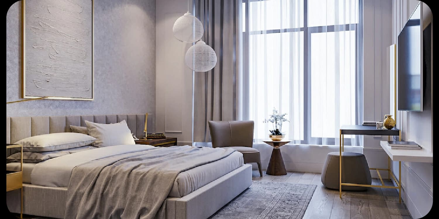 Serene bedroom with soft light and modern decor