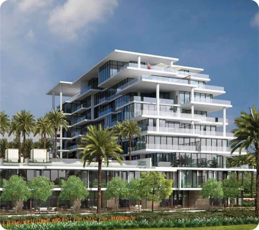 Large residential complex with greenery and golf course