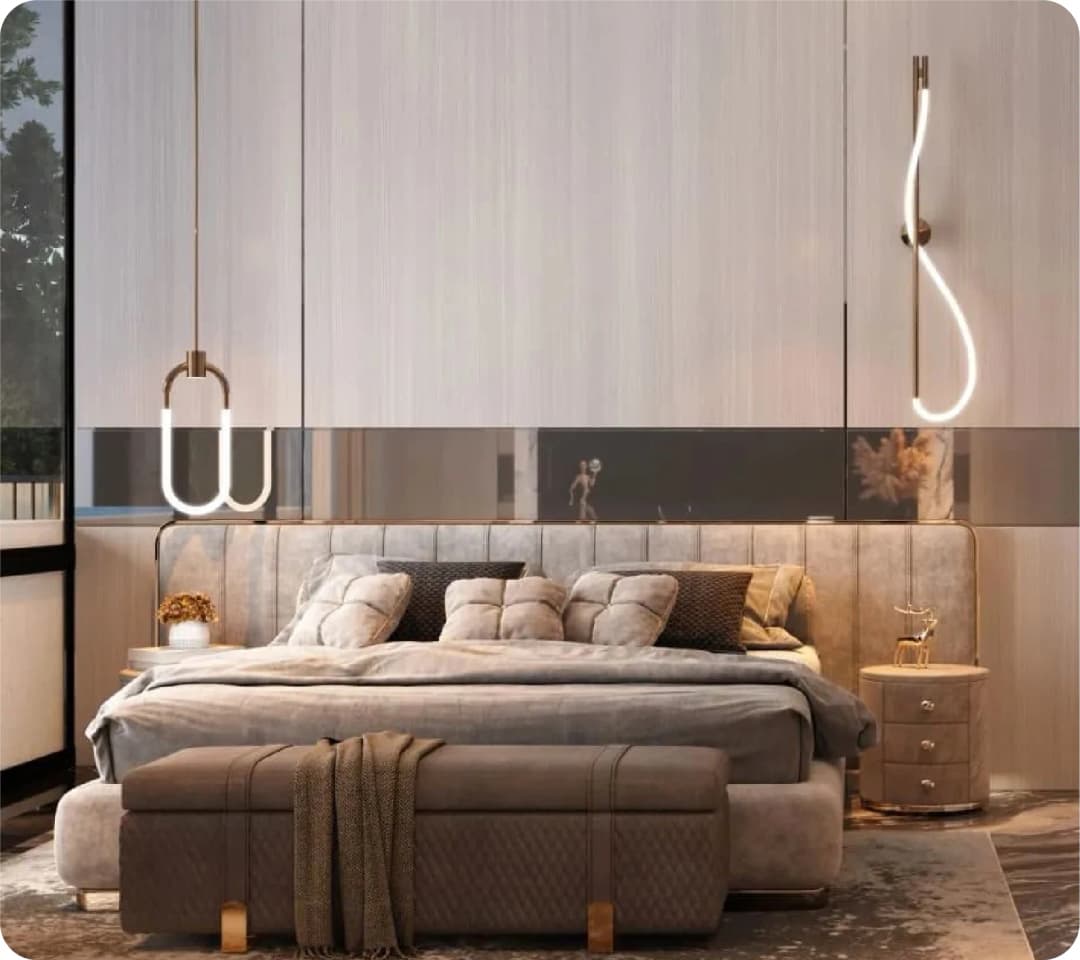 A luxury hotel exterior illuminated at night with modern design
