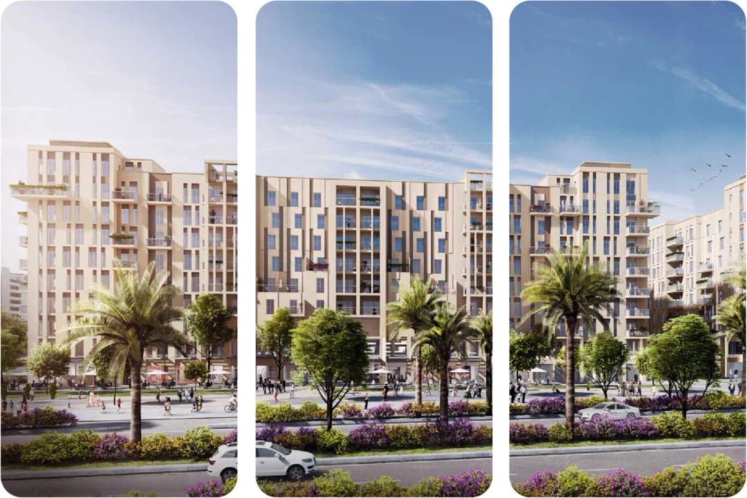 Contemporary apartment complex with a bright and sunny atmosphere