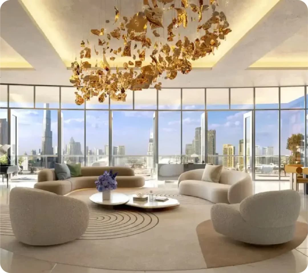 Luxury poolside view with skyscrapers in the background