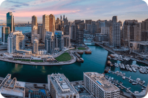 Dubai Marina skyline and waterfront