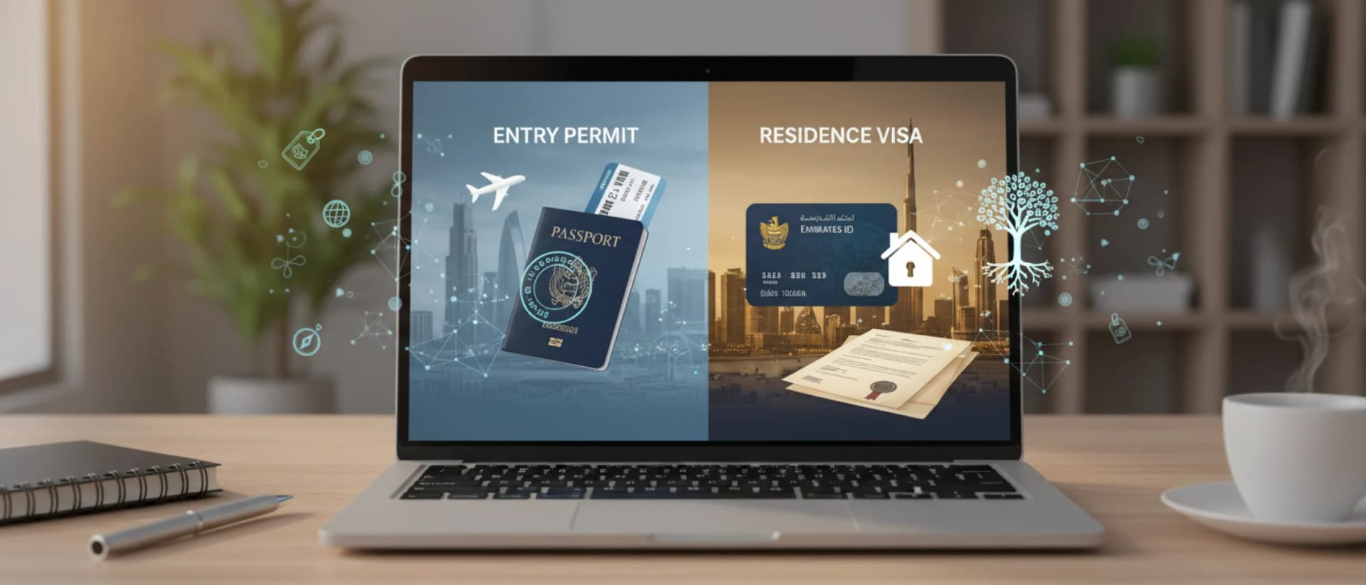 Entry permit and residence visa shown on laptop screen