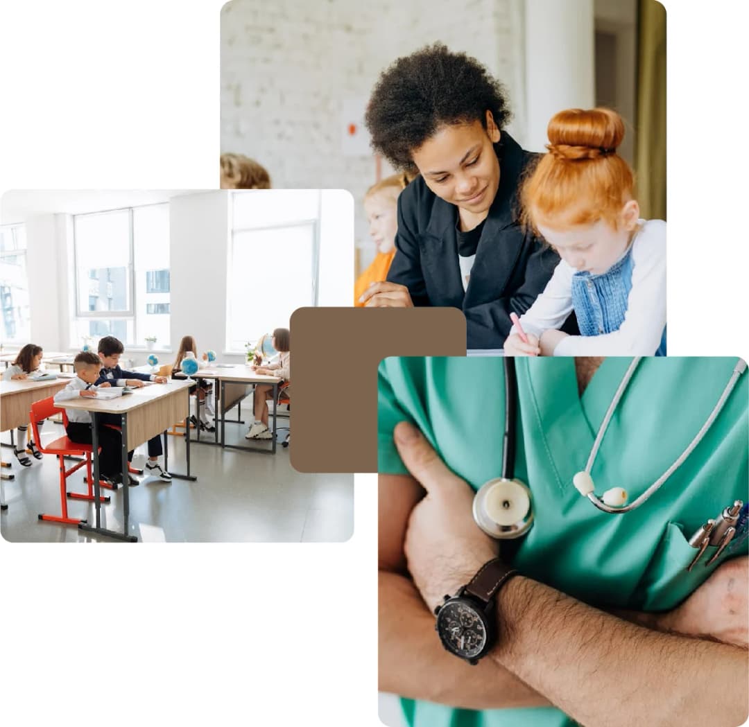 Children learning in classrooms and healthcare care