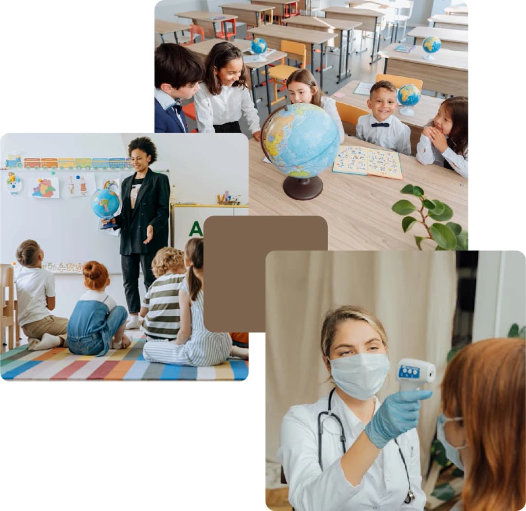 Kids learning geography and health check-up