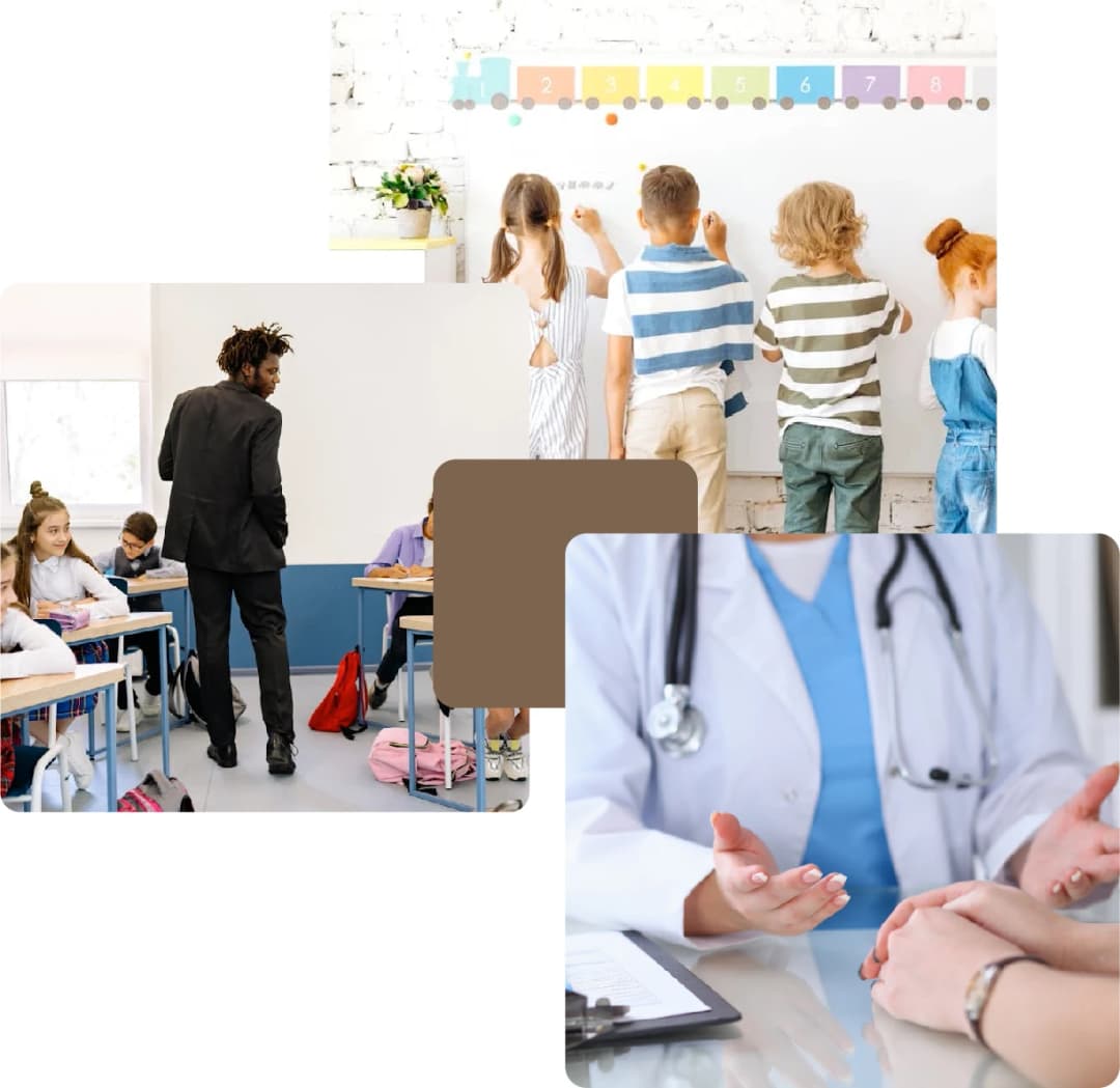 Children learning in school and doctor visit