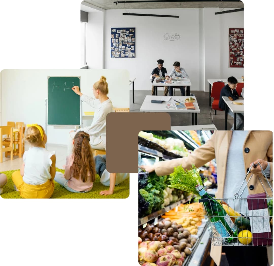 Classroom scenes with shopping for fresh produce