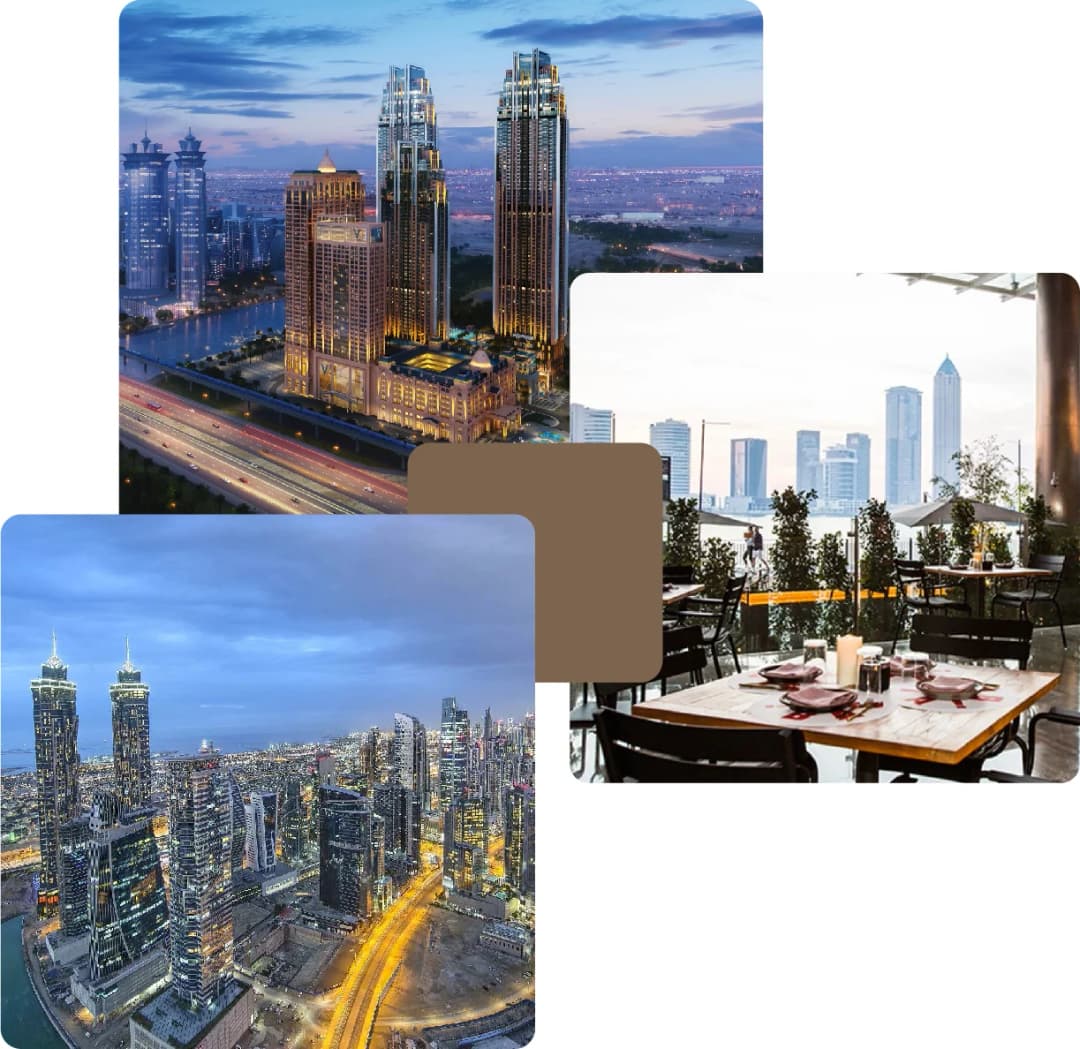 Luxury towers and rooftop dining in the city