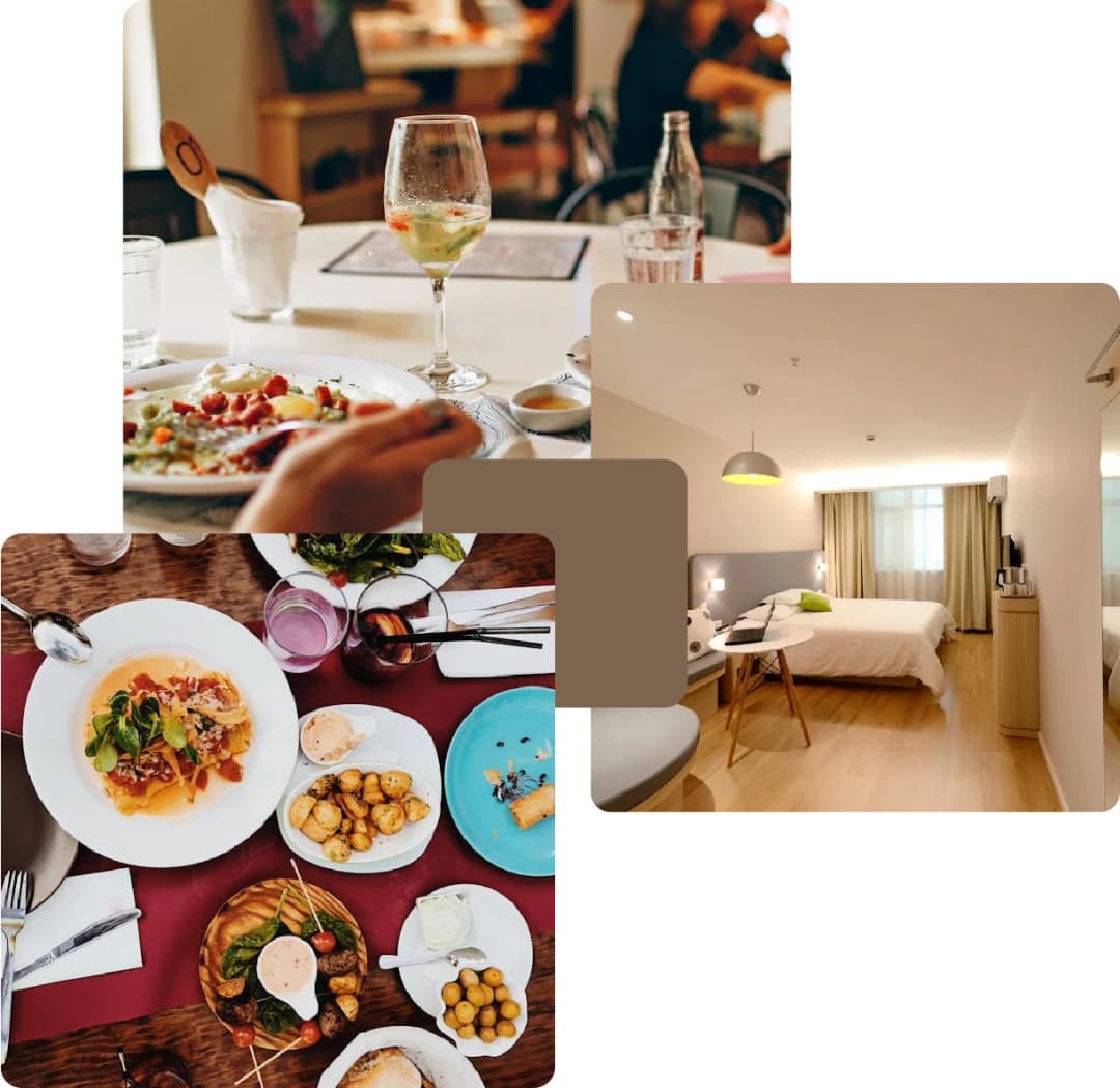 Fine dining meals and cozy modern hotel room