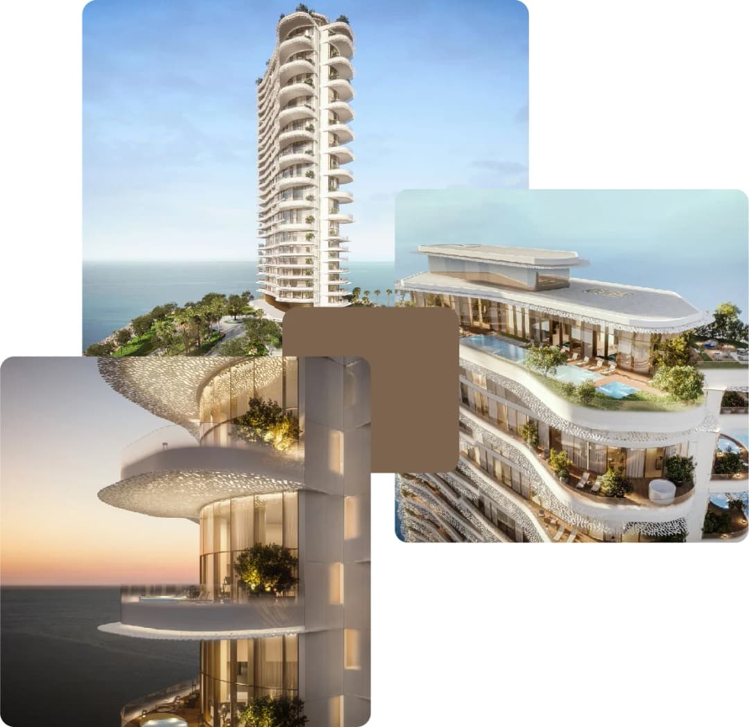 Contemporary oceanfront skyscraper with poolside views