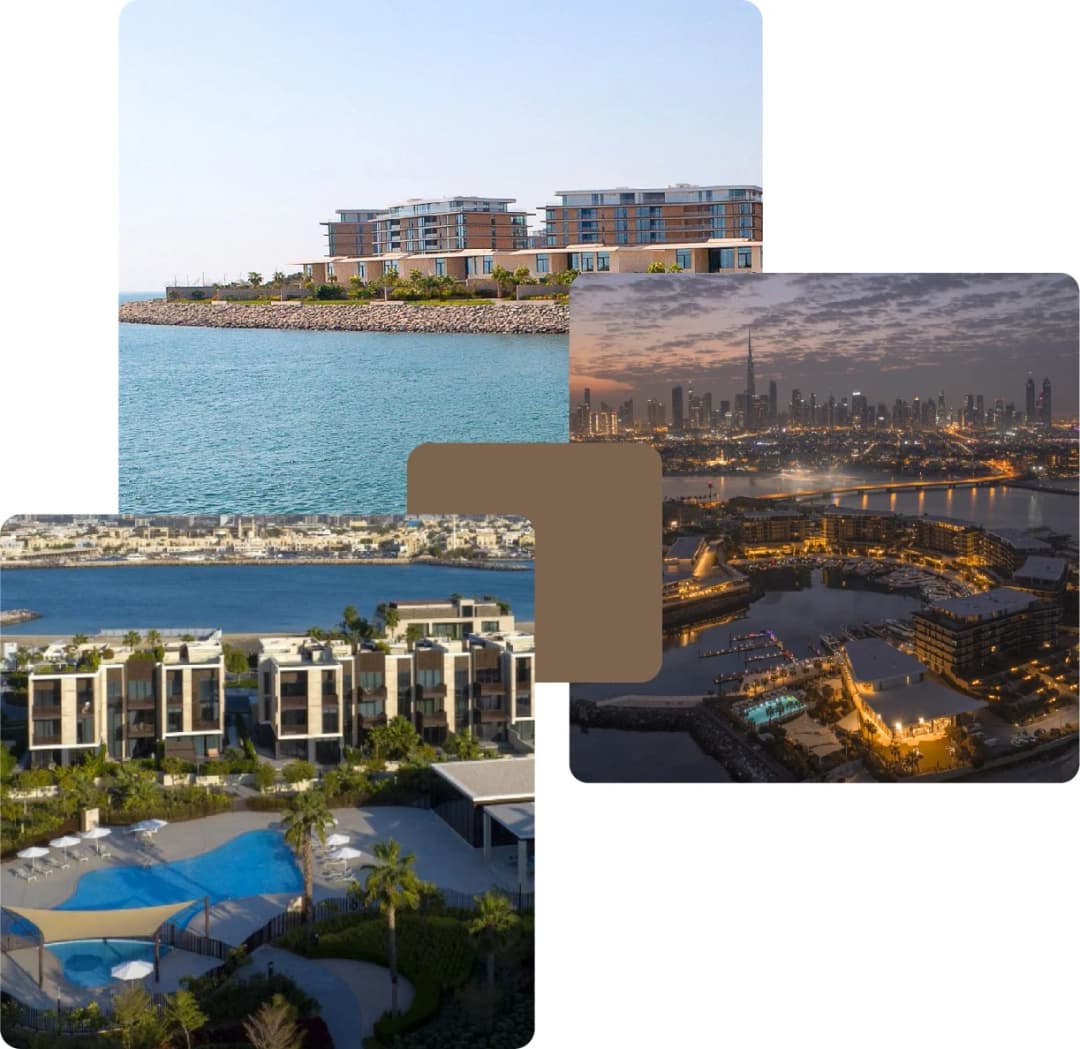 Luxury waterfront development with villas and pools