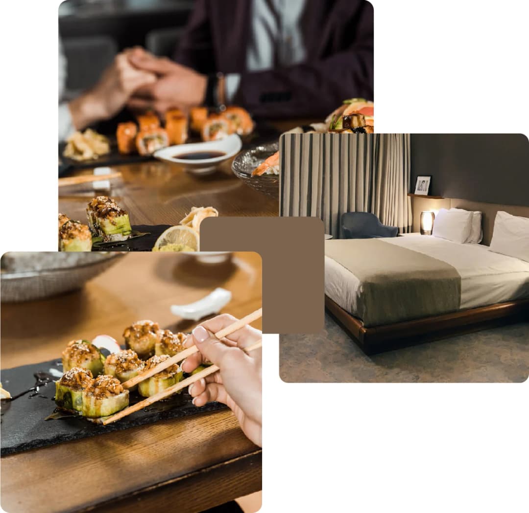 Fine dining experience with sushi and cozy hotel room