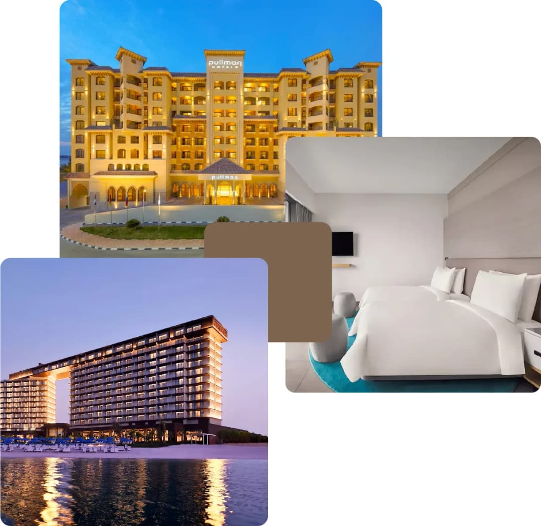 Luxurious resort with swimming pool at night