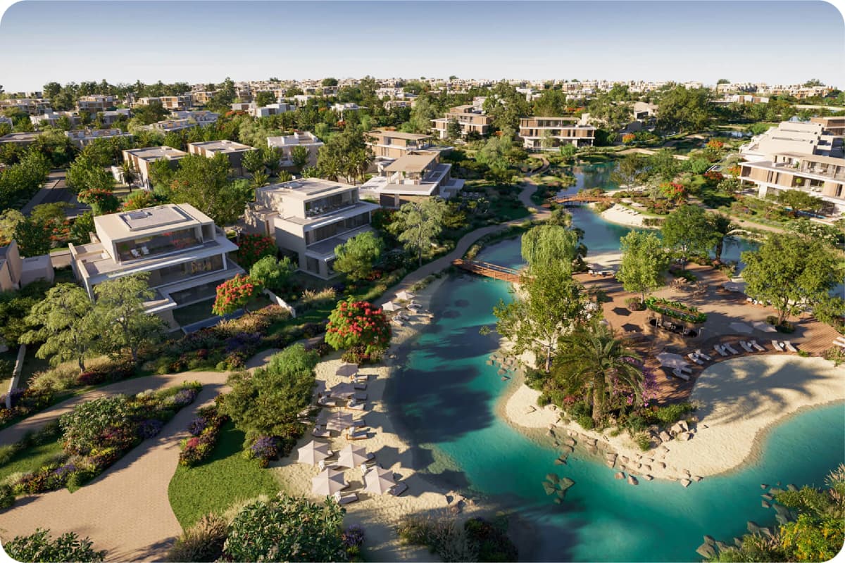 Luxury homes with tranquil waterways and lush greenery