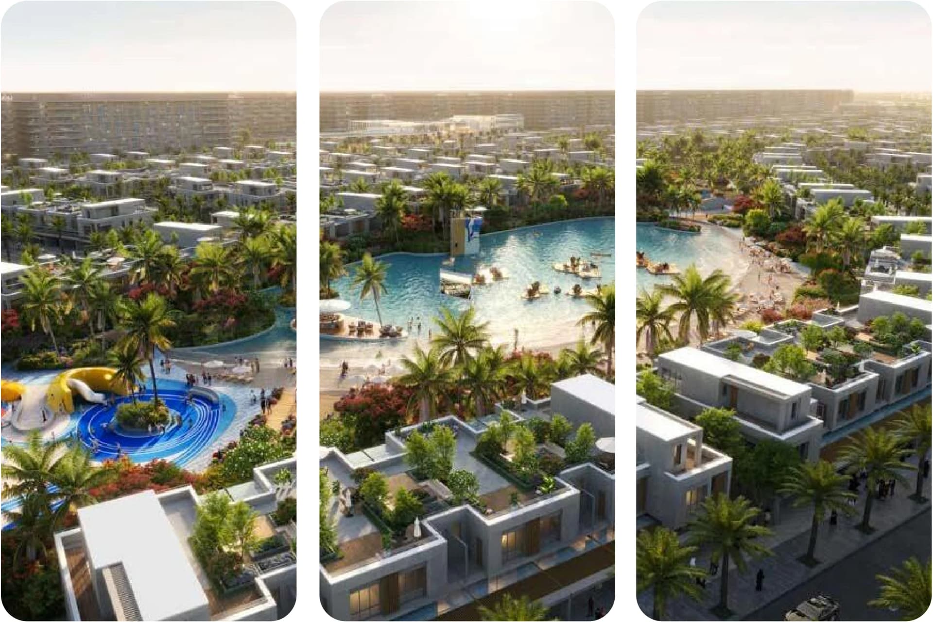 Residential community with lush landscaping and pathways