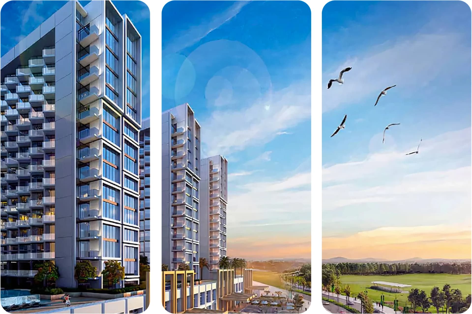 Damac Hills apartment with golf course and green views