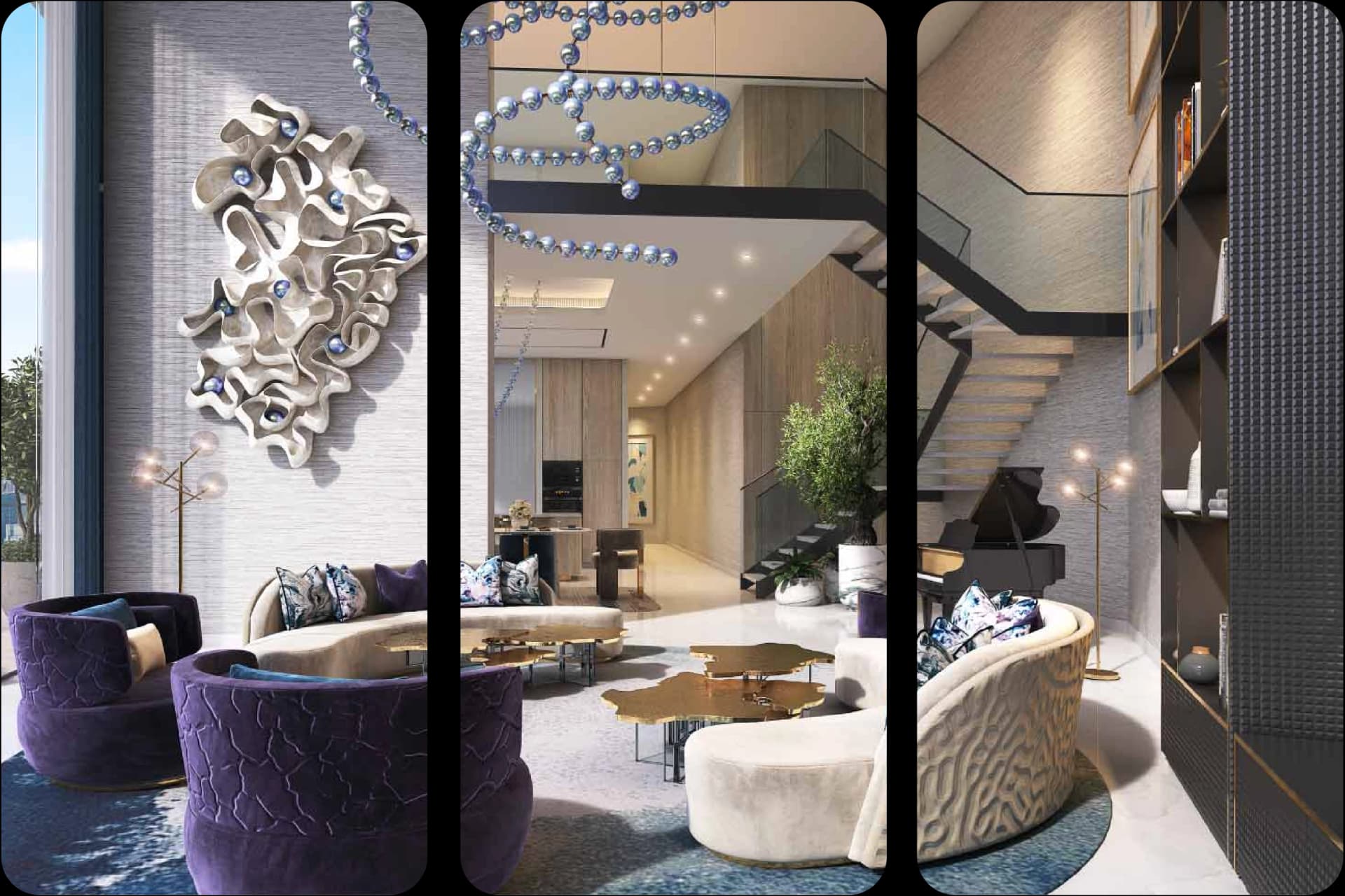 Luxury house living space with unique decor