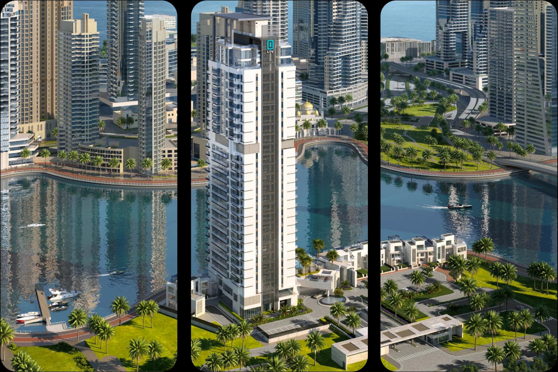LIV Waterside tower among Dubai Marina skyscrapers
