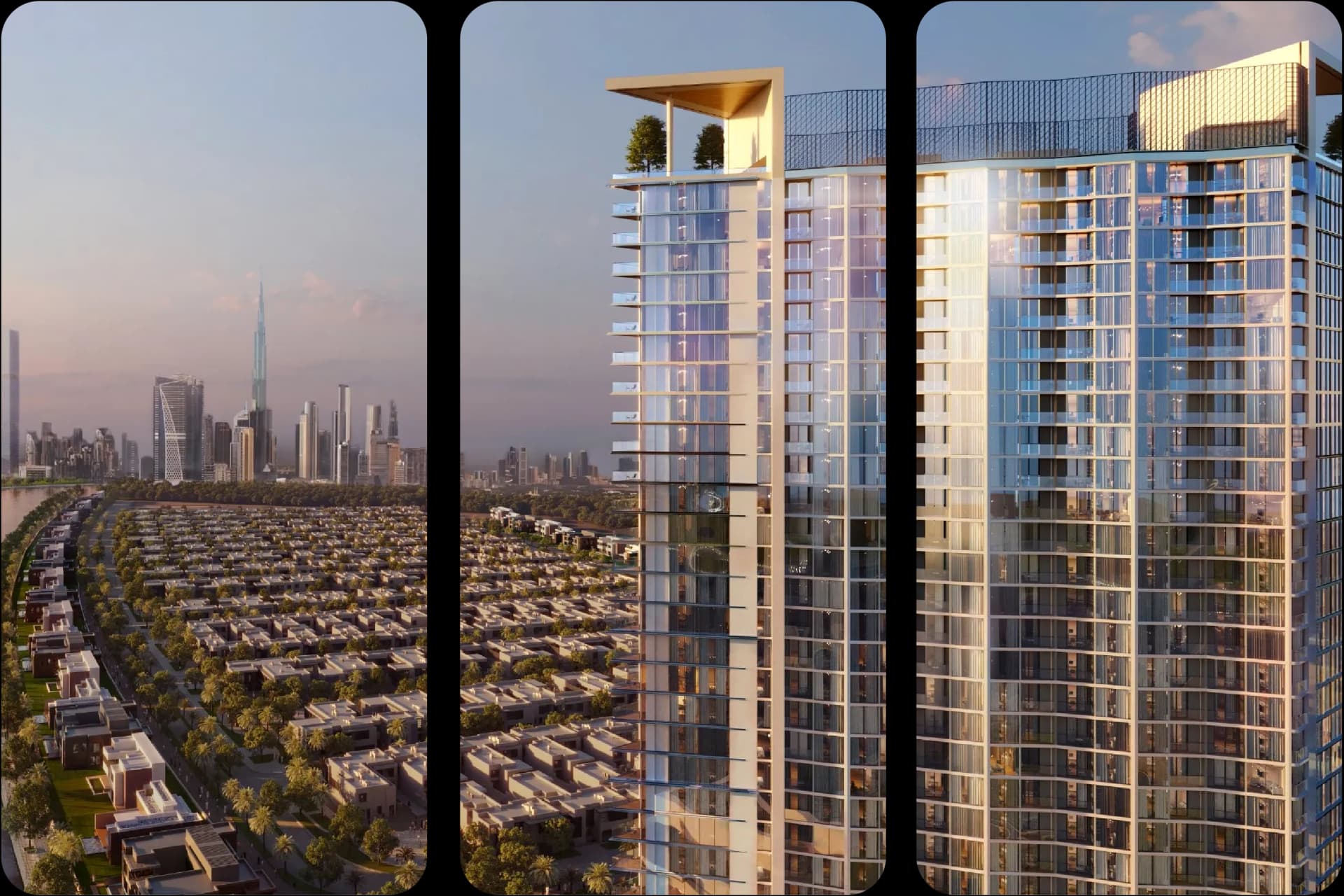 Modern high-rise building with Dubai skyline view