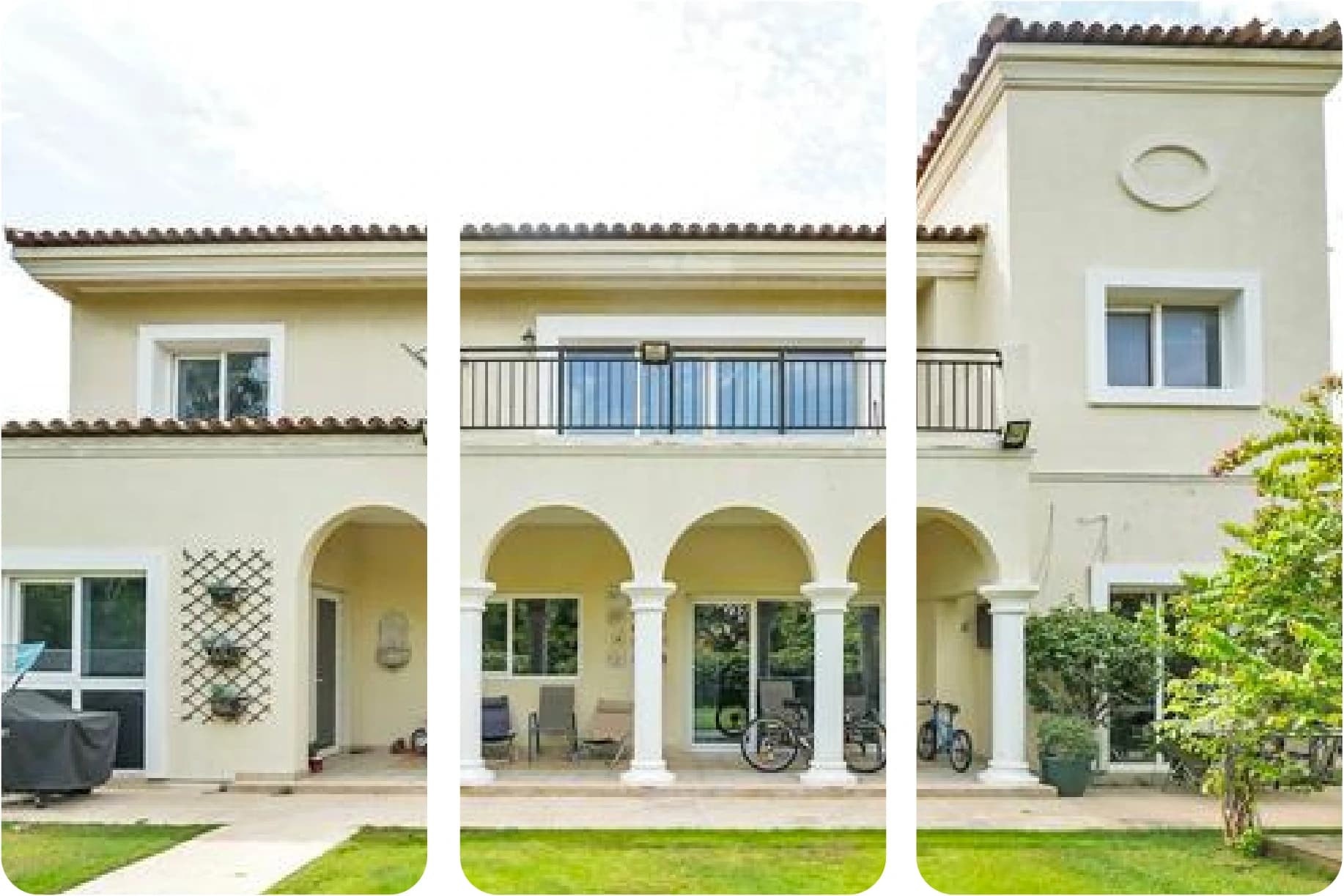 Villa exterior featuring arched columns and porch