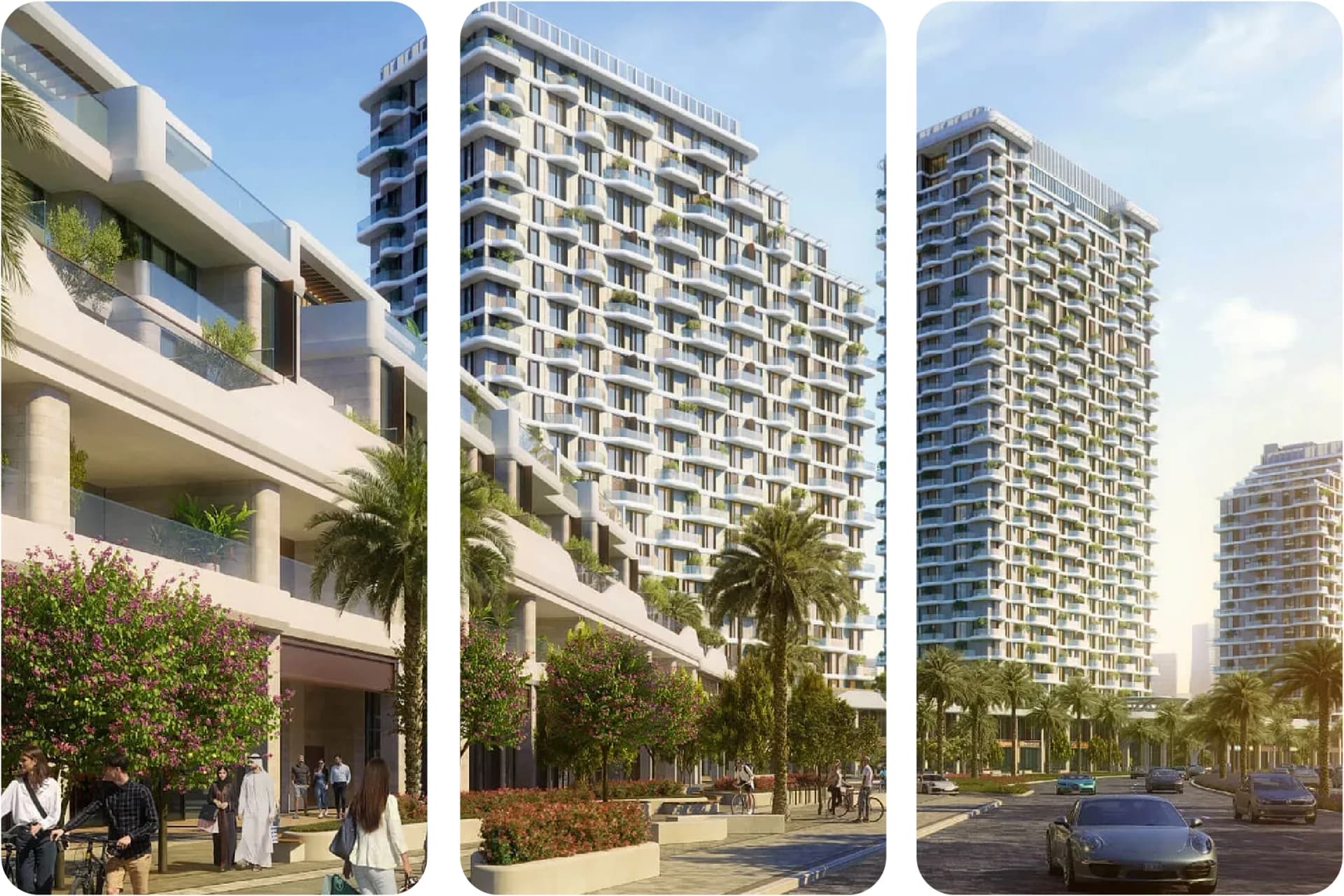 مبنى سكني عصري مع شارع ملائم للمشاة