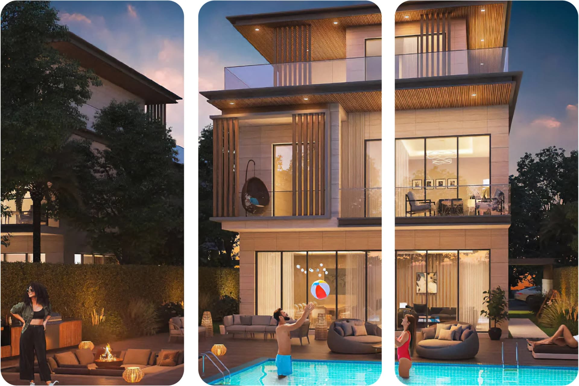 واجهة فيلا حديثة بتصميم عصري وسيارات فاخرة