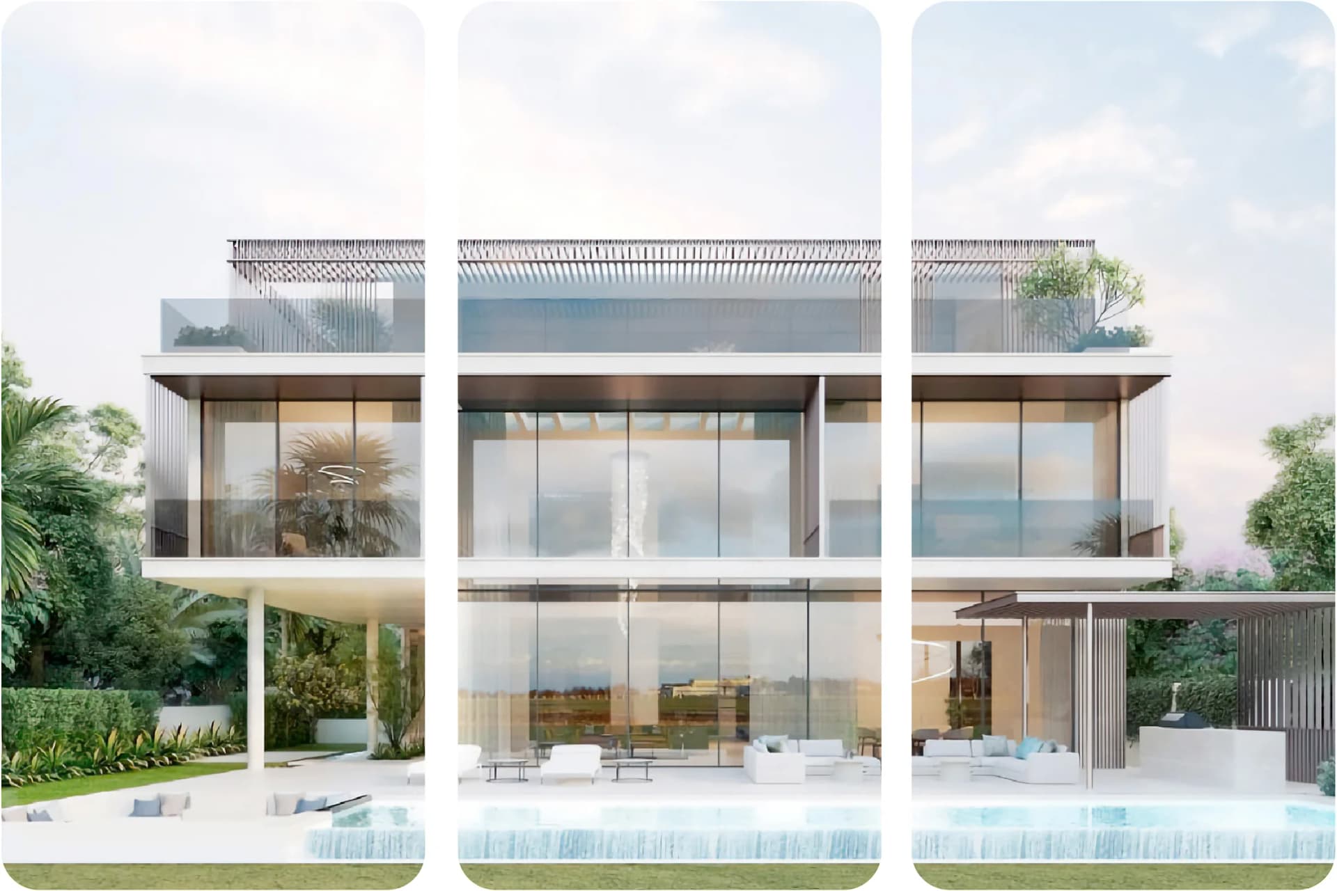 تصميم فيلا حديثة مع مساحات خضراء وعشب نقي