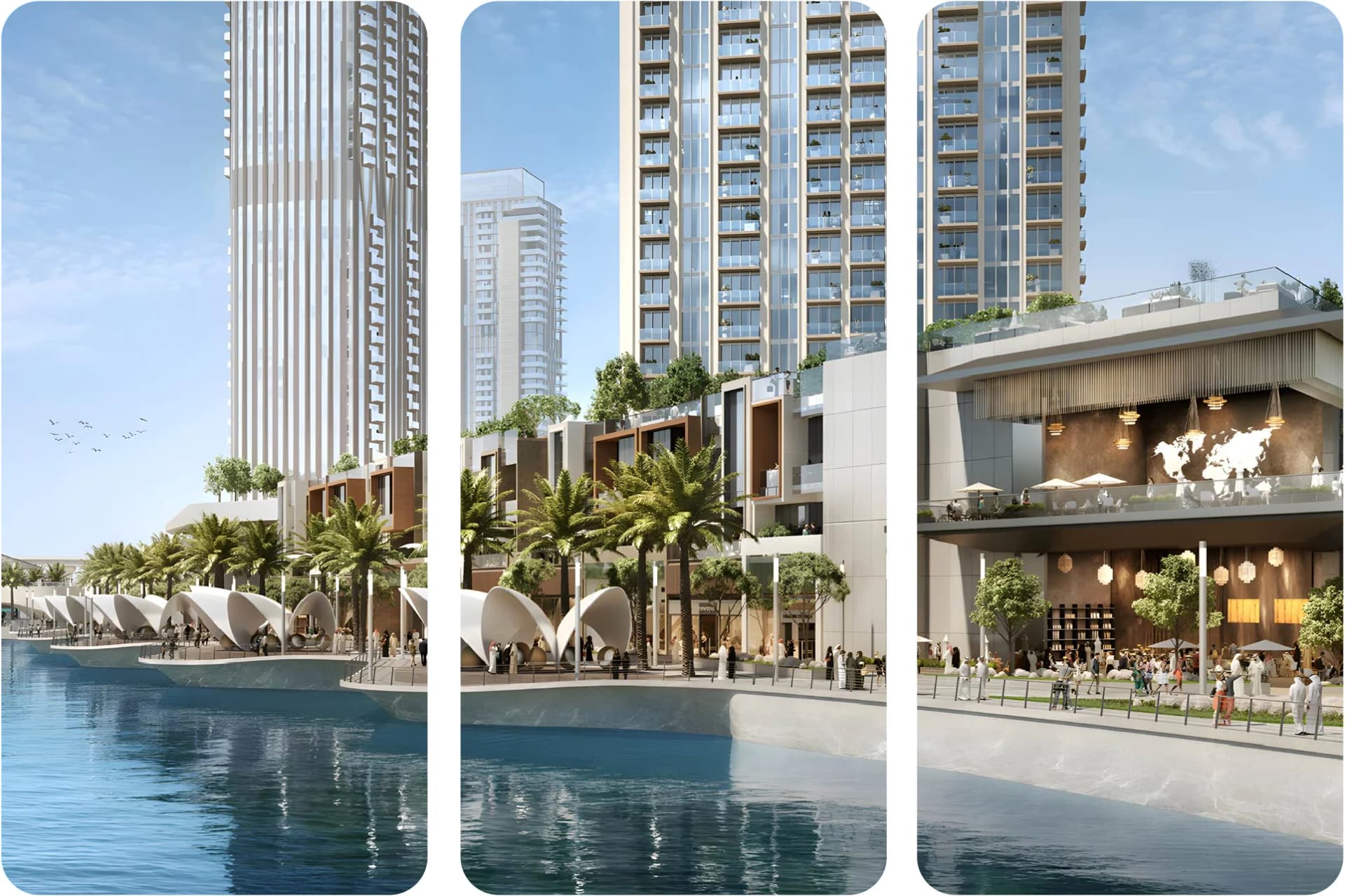 المباني السكنية الحديثة مع المساحات الخضراء الوفيرة والأشخاص