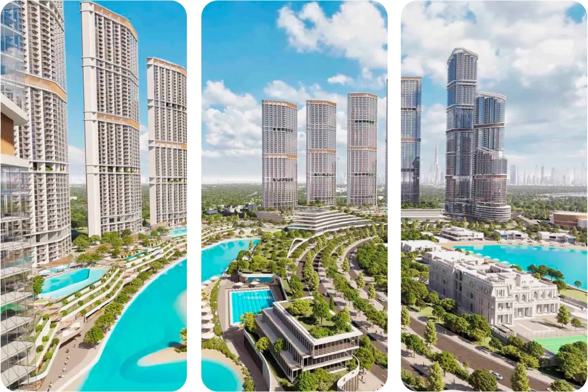 Nighttime aerial view of the Sobha Hartland community