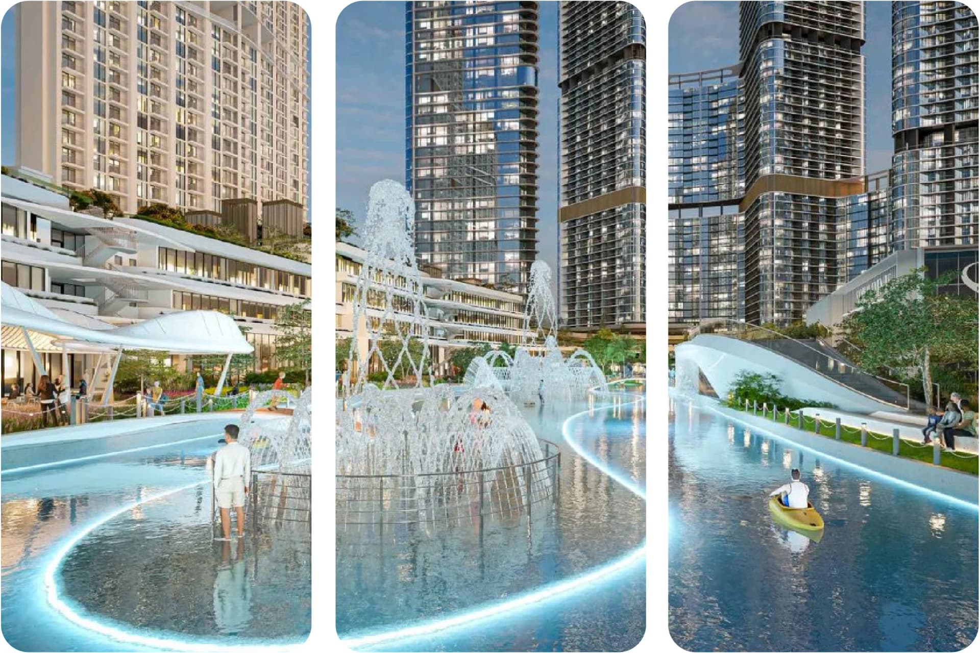 Sobha Hartland community at night, aerial view