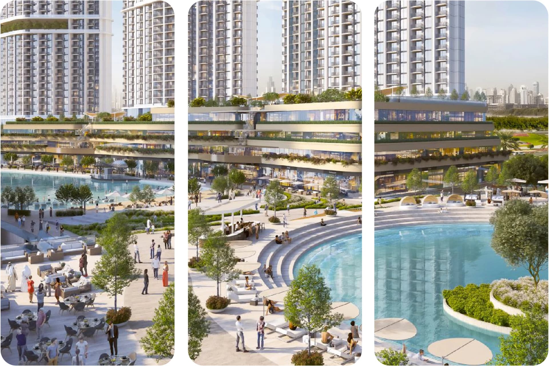 Illuminated Sobha Hartland estate from above at night