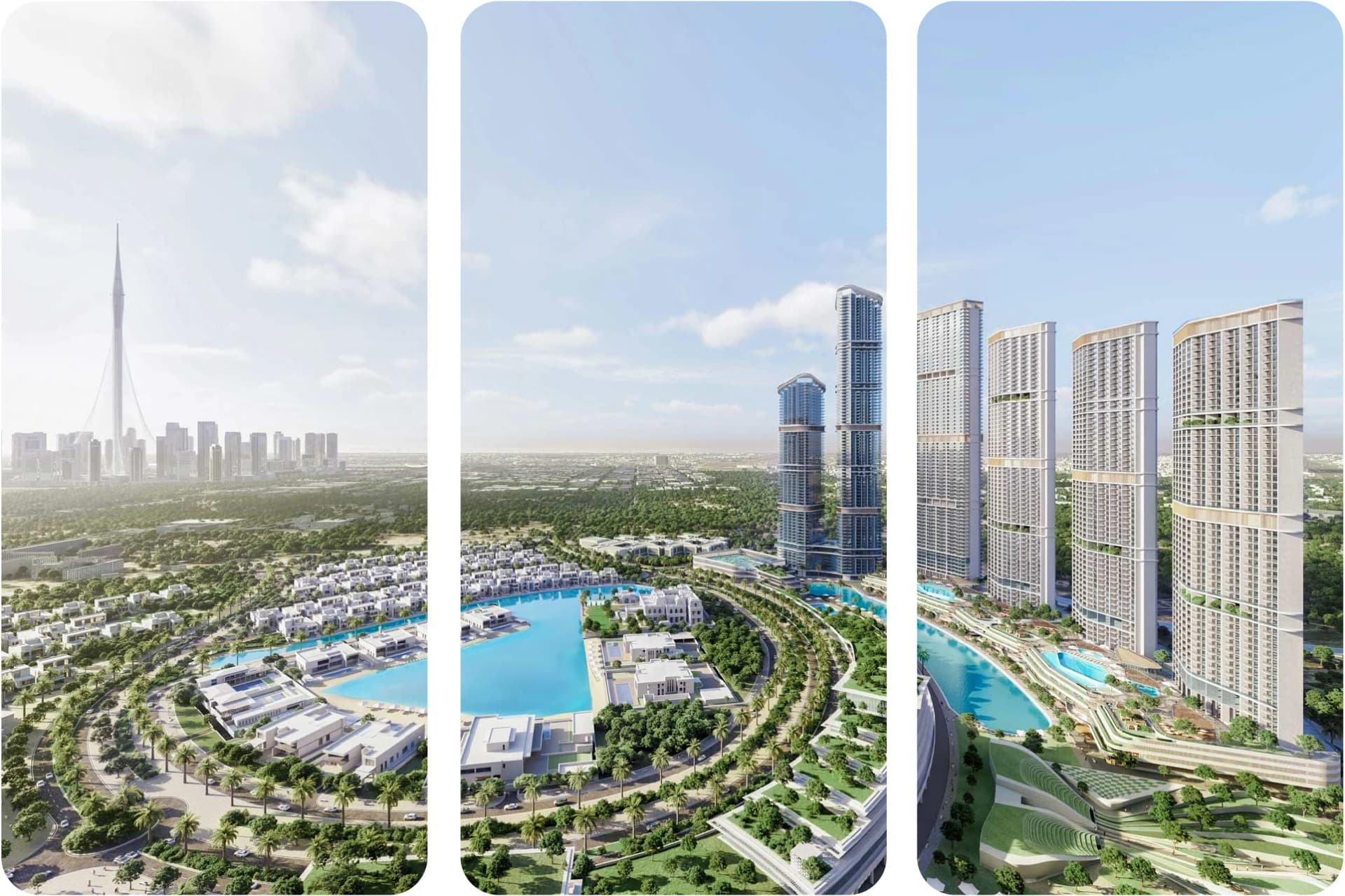 Aerial nighttime view of the illuminated Sobha Hartland