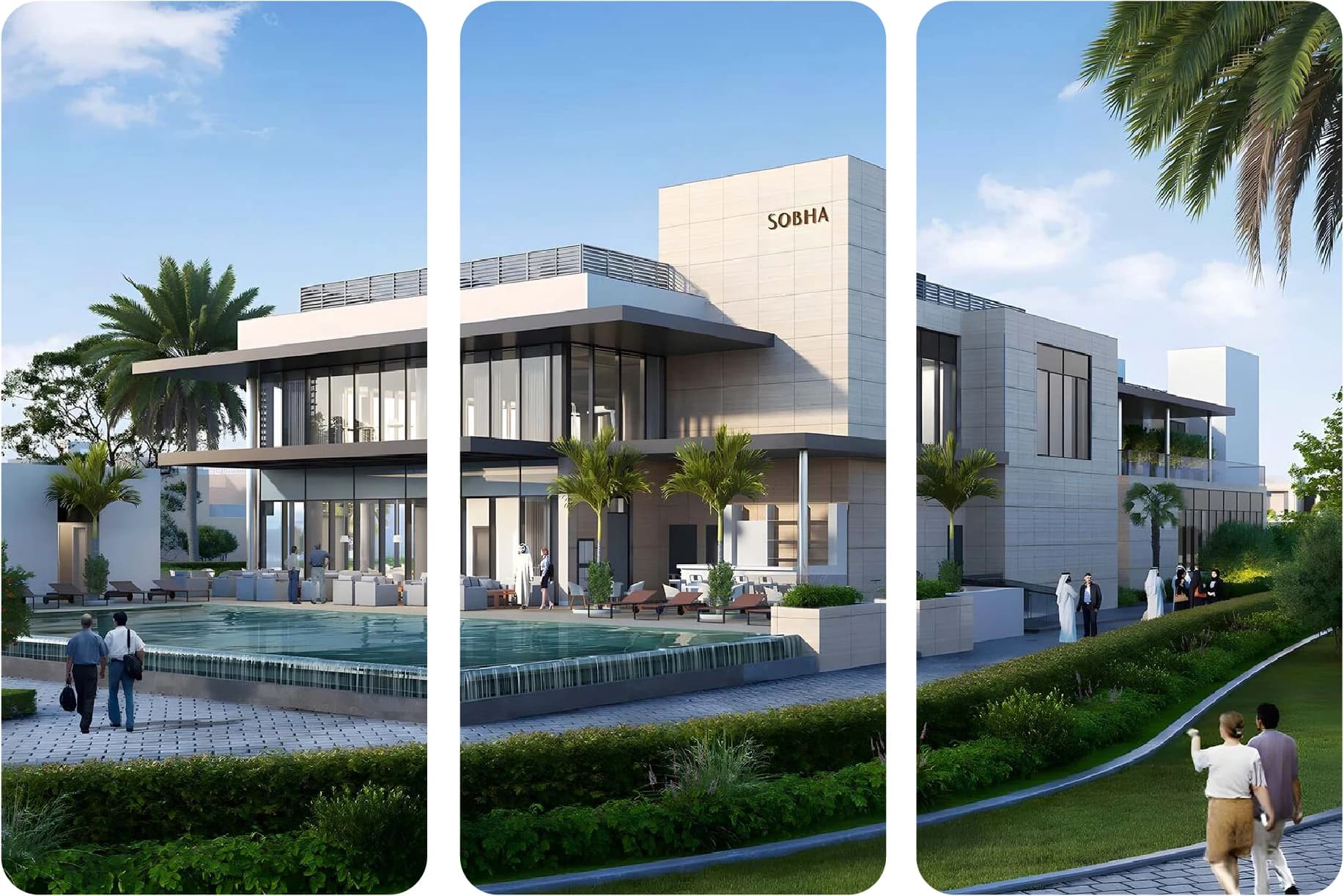 Elegant modern villa with lush surroundings and luxury