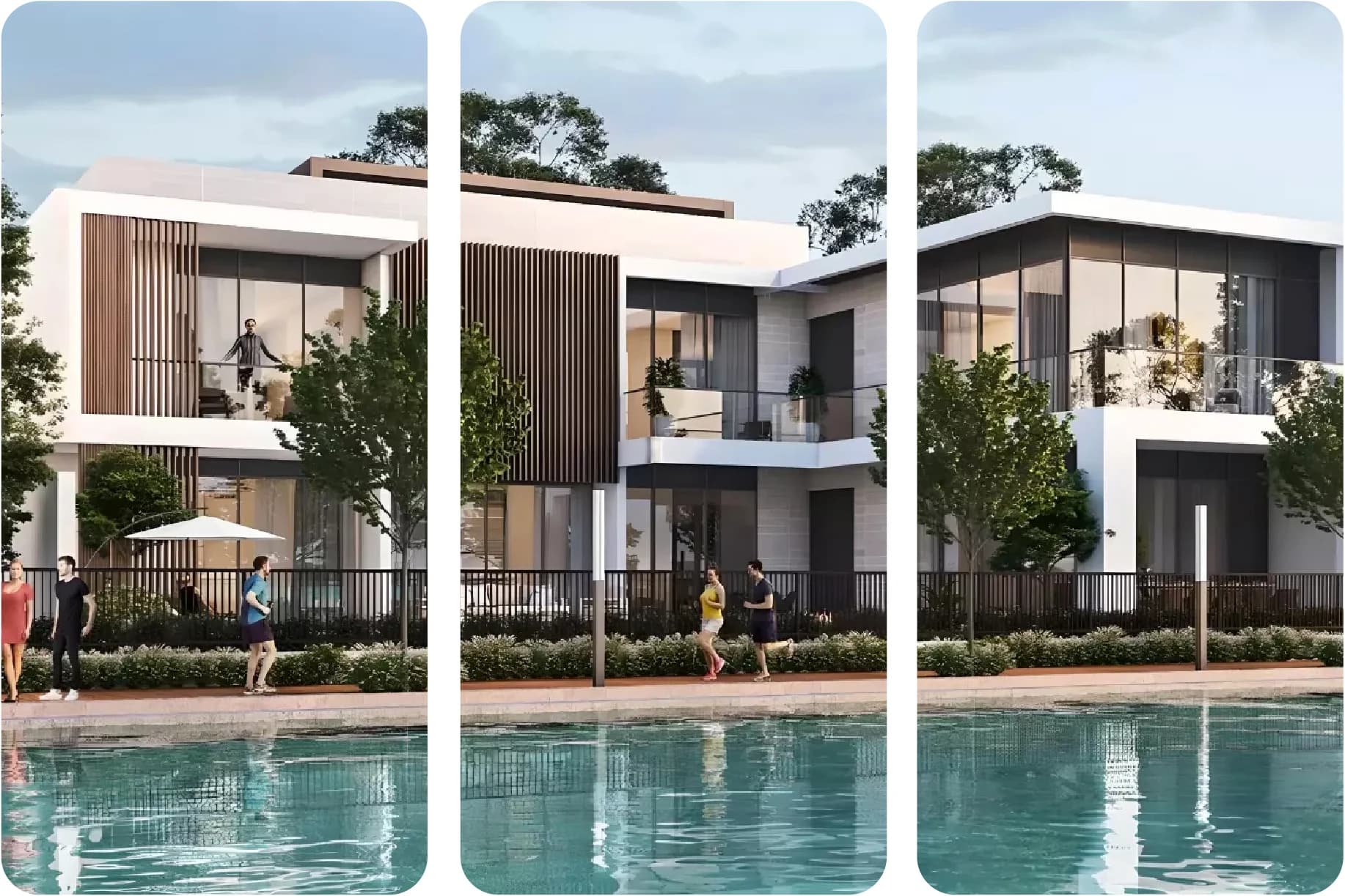 Modern luxury villa with sleek design and parked cars