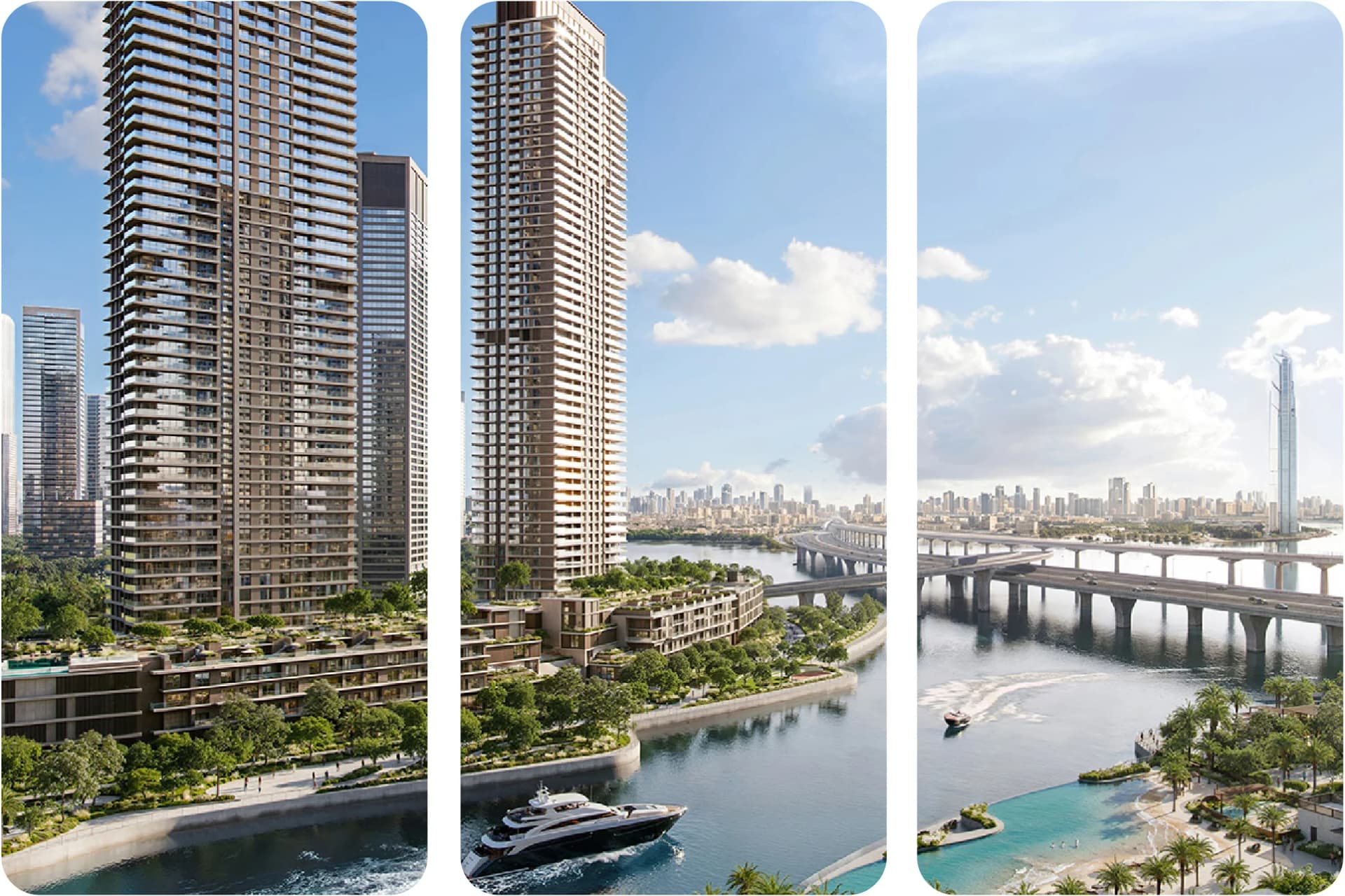 ثلاث شقق حديثة عند الغسق مع حديقة ذات مناظر طبيعية